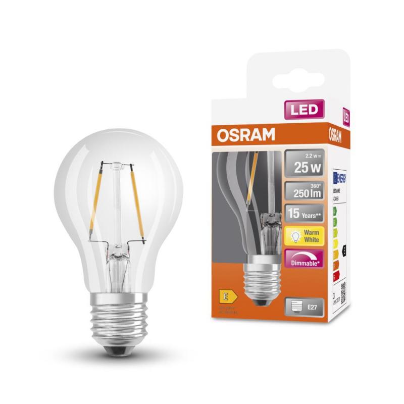 OSRAM E27 LED Lampe SUPERSTAR FILAMENT KLAR Dimmbar 2,2W wie 25W 2700K warmweißes Licht, EEK: E (Spektrum: A bis G)