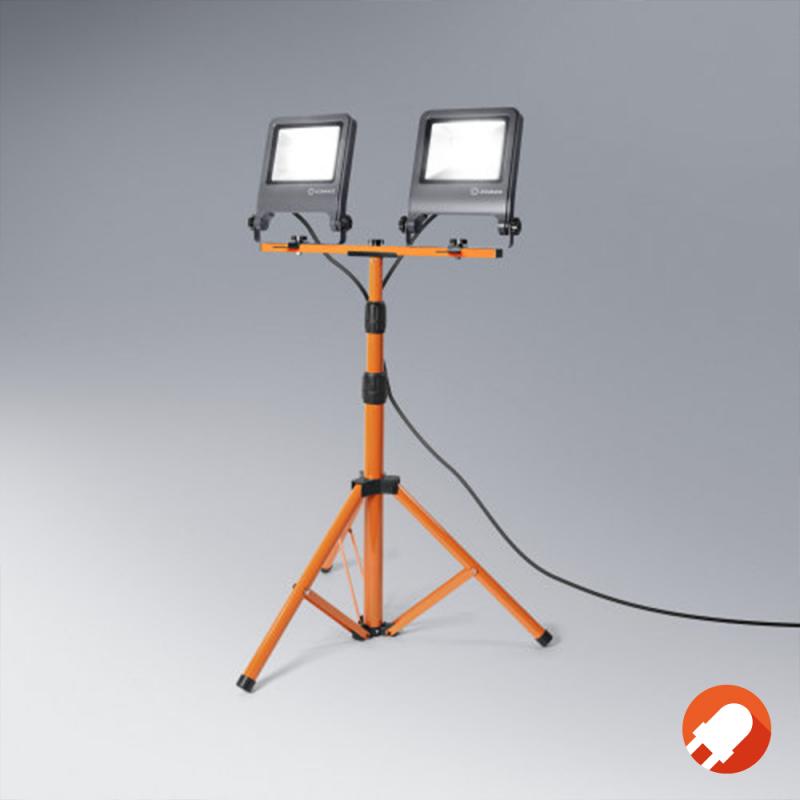 OSRAM LED WORKLIGHT Außenstrahler Baustellenstrahler 2x50W 4000K neutralweiß IP65 mit Stativ mobil grau/orange