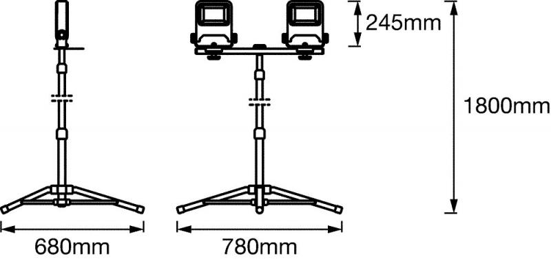 OSRAM LED WORKLIGHT Außenstrahler Baustellenstrahler 2x50W 4000K neutralweiß IP65 mit Stativ mobil grau/orange