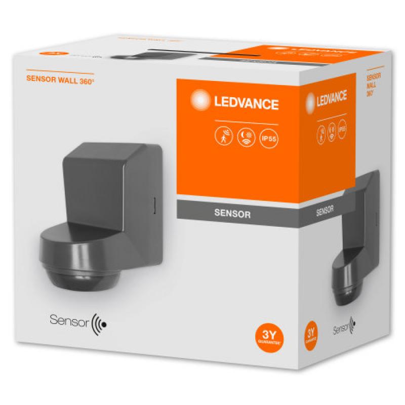Nur noch angezeigter Bestand verfügbar:   LEDVANCE Sensor Wall 360° Outdoor Bewegungsmelder Aufbau IP55 grau
