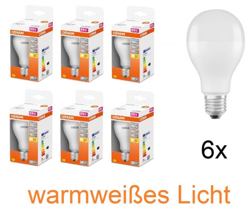 6 x Leistungsstarke matte OSRAM E27 STAR Classic LED Lampe 19W wie 150W 2700K warmweiß Birnenform