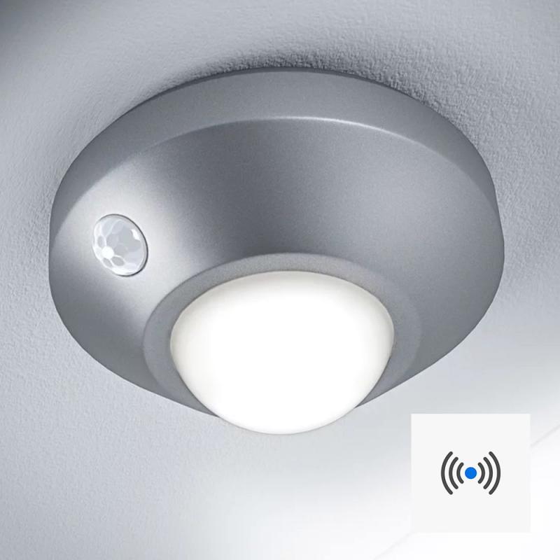 OSRAM Nachtlicht NIGHTLUX Ceiling Silber mit Bewegungs- & Lichtsensor für die Wand- oder Deckennmontage, batteriebetrieben, IP20