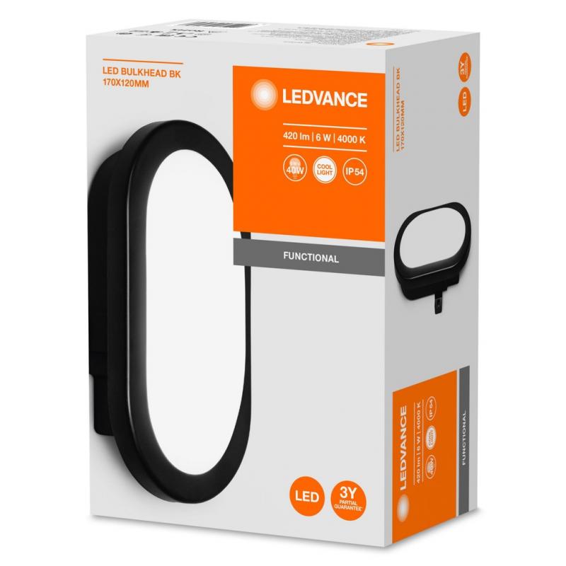 LEDVANCE LED Feuchtraum Wandleuchte LED BULKHEAD 6W 4000K BK IP54 schwarz