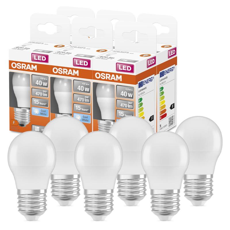6er Set OSRAM LED Glühbirne E27 4,9W wie 40W neutralweißes Licht -  großes Schraubgewinde