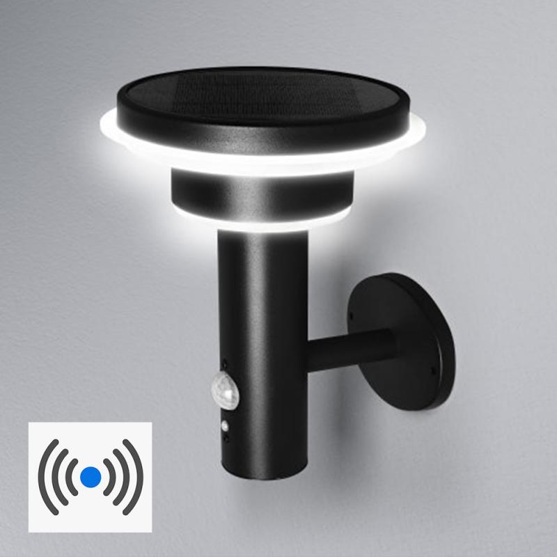 OSRAM ENDURA STYLE Solar Außenbeleuchtung 6W Modern Schwarz mit Sensor - Bewegungs- und Tageslichtsensor, solarbetrieben, ideal für Terrassen und Eingänge