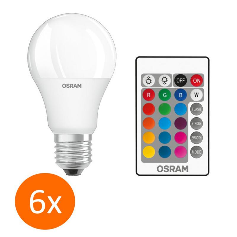 6x OSRAM E27 LED STAR+ CLA RGB dimmbar warmweiß mit Fernbedienung, EEK: G (Spektrum: A bis G)