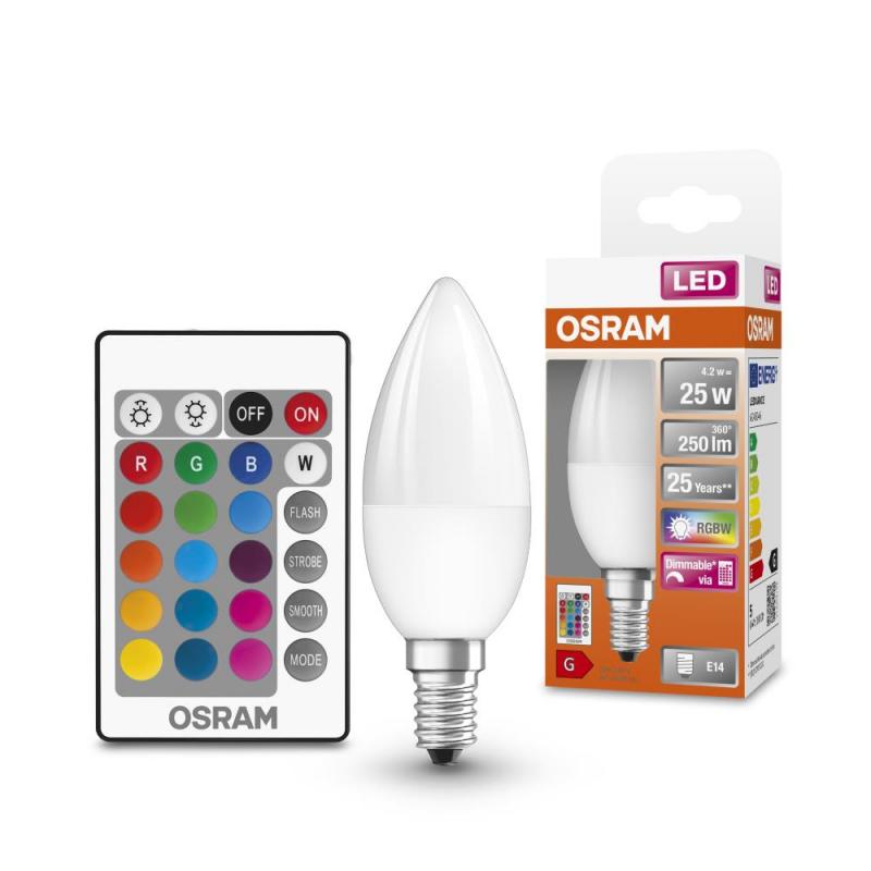 OSRAM E14 LED in Kerzenform mit Fernbedienung und Farbwechsel dimmbar 4,5W wie 25W warmweißes Licht, EEK: G (Spektrum: A bis G)