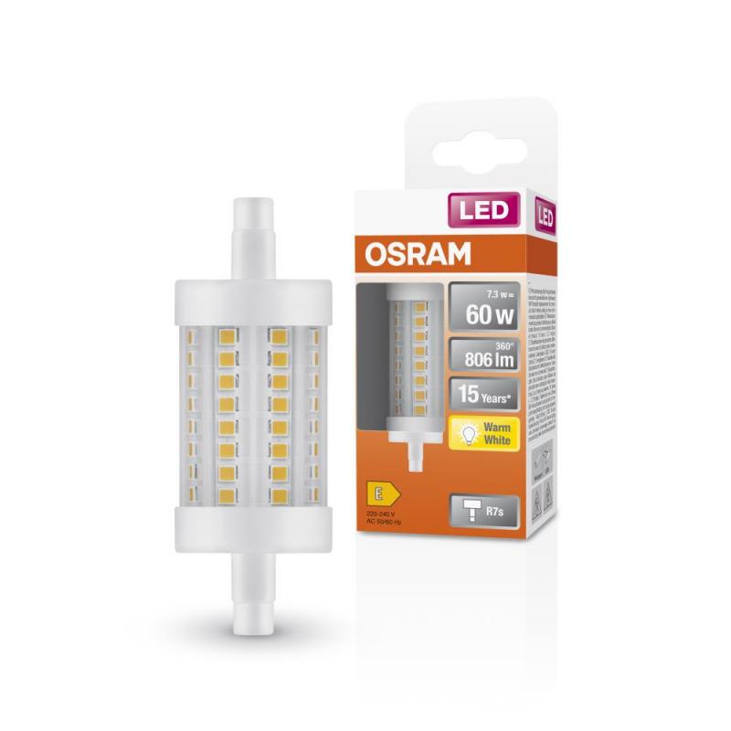 OSRAM R7s LED 78 mm Stab Lampe 7,3W wie 60W warmweißes Licht, EEK: E (Spektrum: A bis G)
