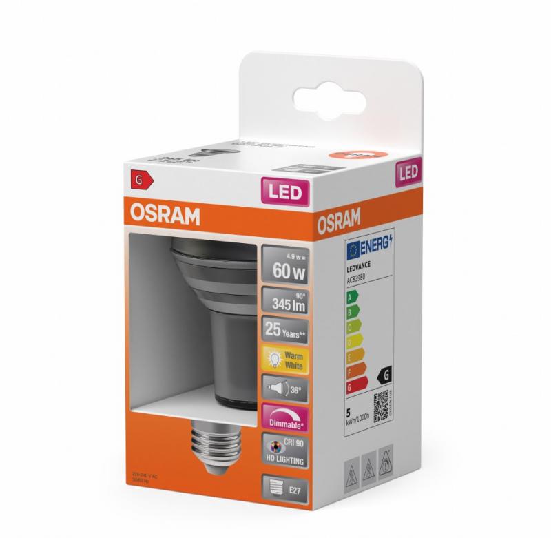 OSRAM E27 LED SUPERSTAR Reflektor R80 dimmbar 36° 4,9W wie 60W CRI90 warmweißes Licht