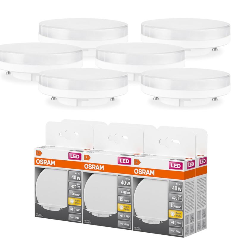 6er Pack OSRAM LED Strahler GX53 Sockel 120°-Winkel 4,9W wie 40W warmweiß