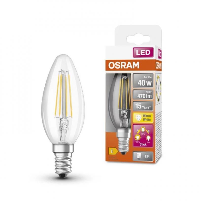 wie 3-Stufen-Dimmen Licht klar OSRAM im 4W LED warmweißes 40W Filamentdesign Lampe E14