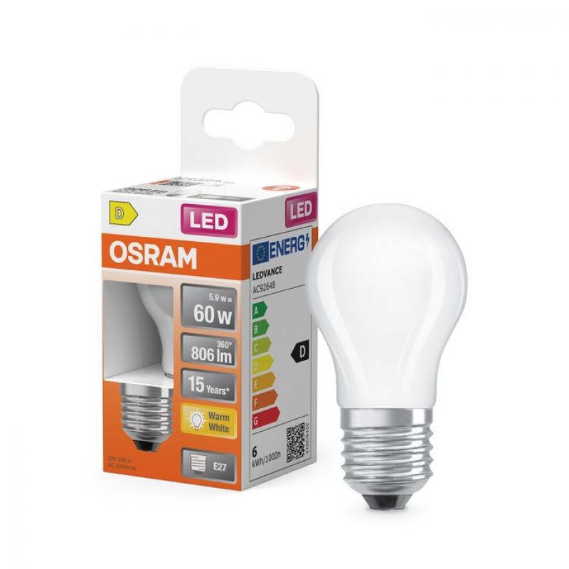 6er Sparset  OSRAM E27 LED STAR RETROFIT Glühbirne matt 5,9W wie 60W warmweißes Licht