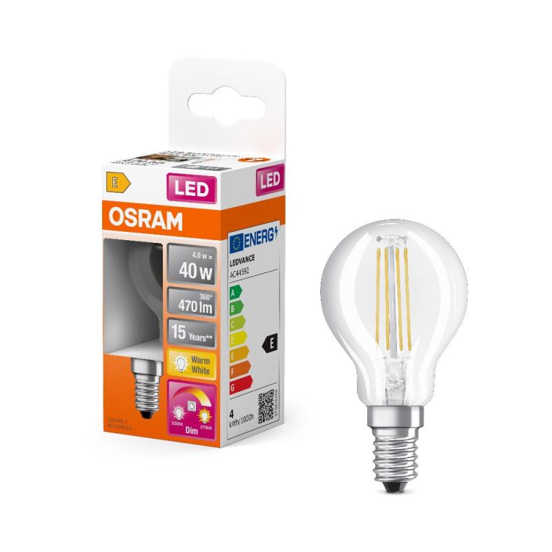 OSRAM E14 Förmschöne LED Lampe mit dimmbarer Farbtemperatur 4W wie 40W mit Filamentfäden, EEK: E (Spektrum: A bis G)