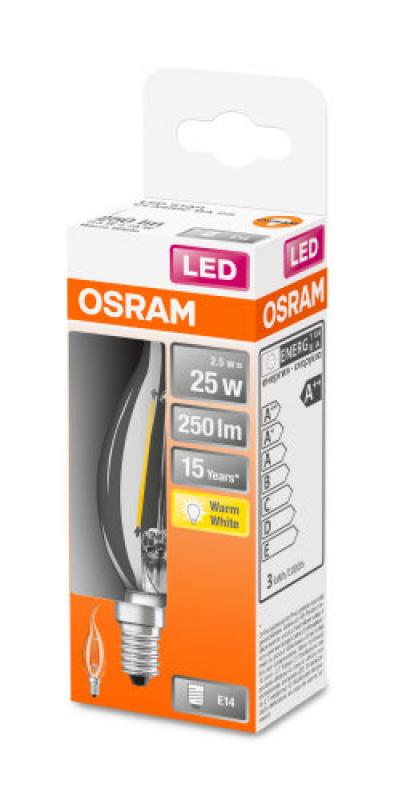 6er Sparset OSRAM LED E14 Kerze Winstoßform FILAMENT klar 2,5W wie 25W warmweißes Licht für Kronleuchter & dekorative Leuchten