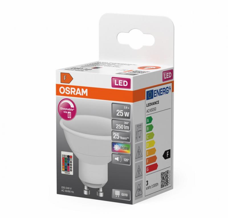 Sparpack OSRAM LED GU10 Leuchtmittel mit Fernbedienung und Farbwechsel dimmbar 120° 4,5W wie 25W warmweiß