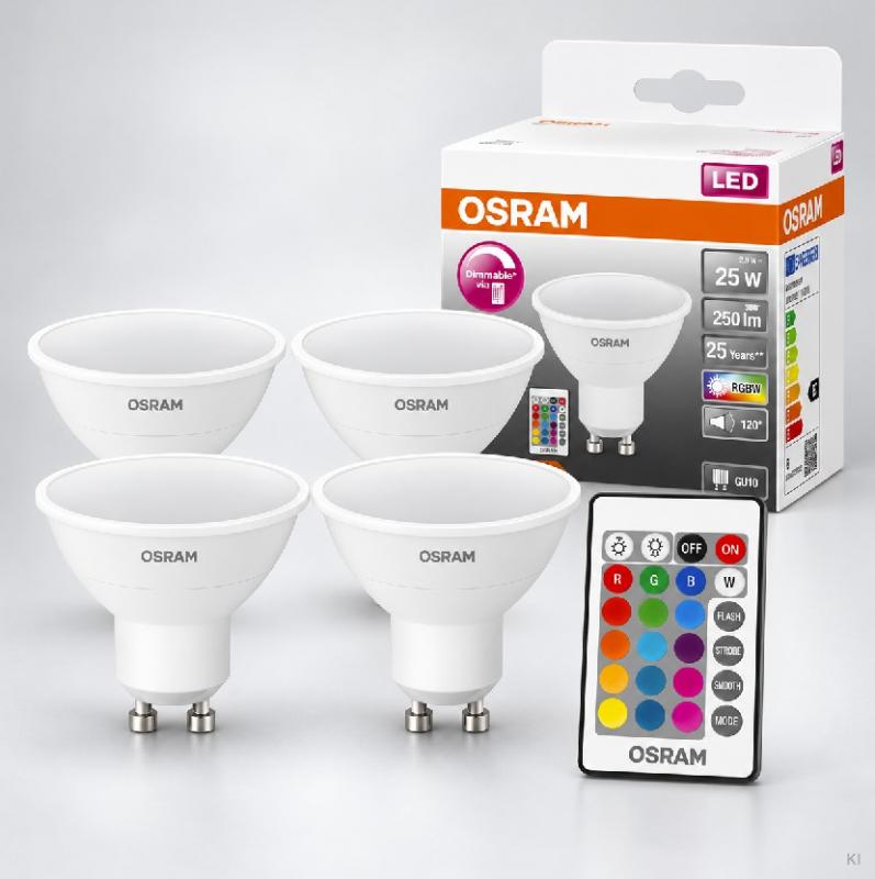 Sparpack OSRAM LED GU10 Leuchtmittel mit Fernbedienung und Farbwechsel dimmbar 120° 4,5W wie 25W warmweiß