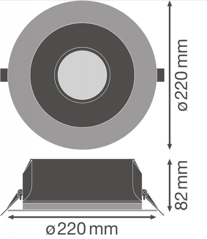 LEDVANCE Downlight DL UGR19 PFM DN195 21 W 830 WT IP54 DALI Einbaudurchmesser 195,0 mm, Einbautiefe 120 mm