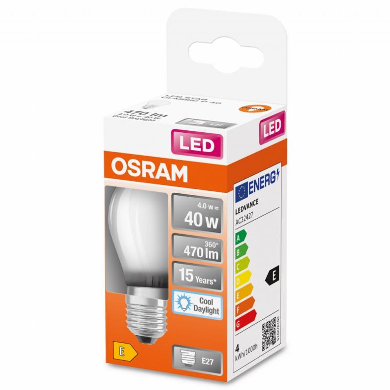 Osram E27 Filament LED Tropfen Lampe matt 4W wie 40W 6500K Tageslichtweiß