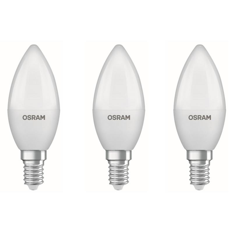 3er Sparpack OSRAM E14 LED Lampe VALUE CLASSIC B 60 matt in Kerzenform 7,5W wie 60W neutralweißes Licht
