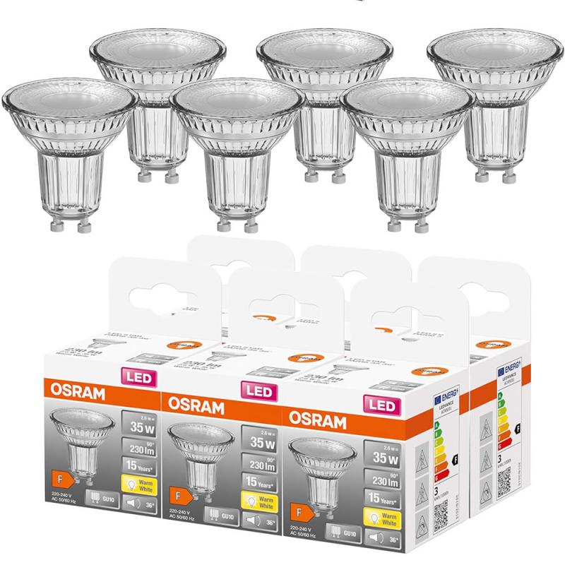 OSRAM LED VALUE PAR 16 GU10 LED Strahler 2,6W=35W 36° 2700K Glas warmweißes Licht Akzentbeleuchtung