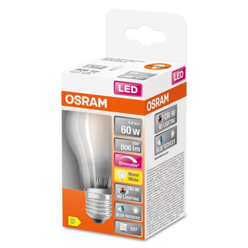 OSRAM E27 LED SUPERSTAR PLUS Leuchtmittel matt dimmbar 5,8W wie 60W warmweißes Licht 2700K 90 Ra - hohe Farbwiedergabe