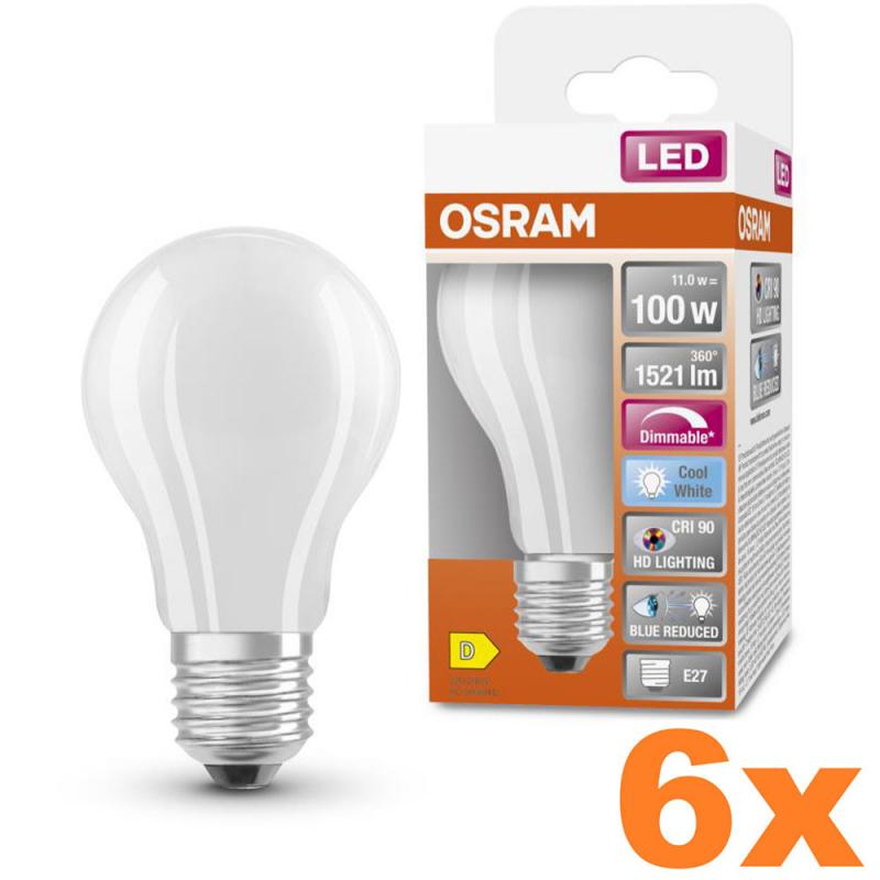 6er Sparpack OSRAM E27 LED Lampe SUPERSTAR PLUS HD LIGHTING matt dimmbar 11W wie 100W neutralweißes Licht & hohe Farbwiedergabe