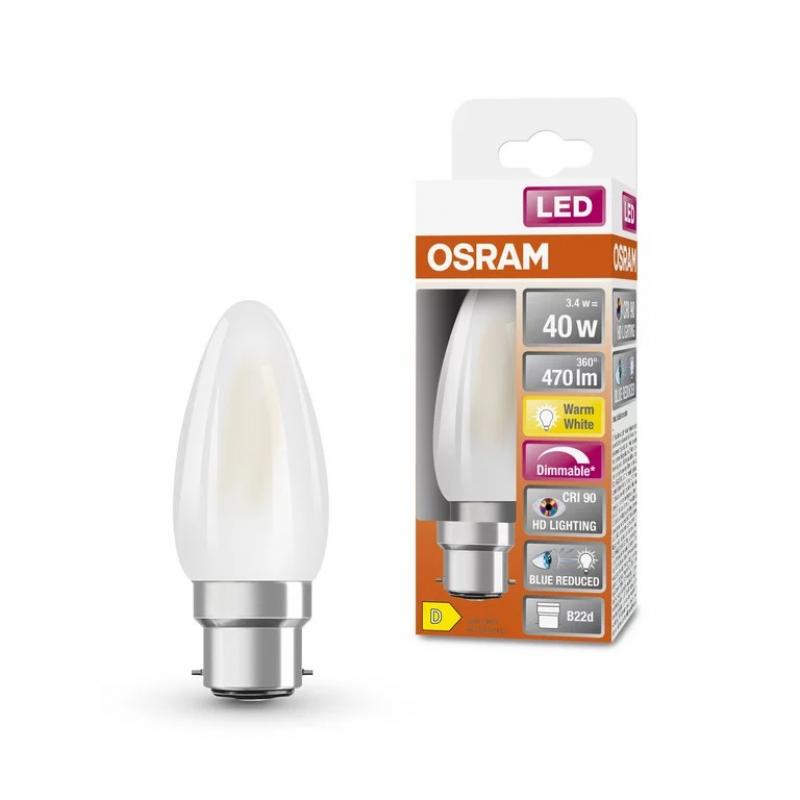 OSRAM B22D LED Kerzenlampe SUPERSTAR PLUS HD LIGHTING matt dimmbar 3,4W wie 40W warmweißes Licht & hohe Farbwiedergabe