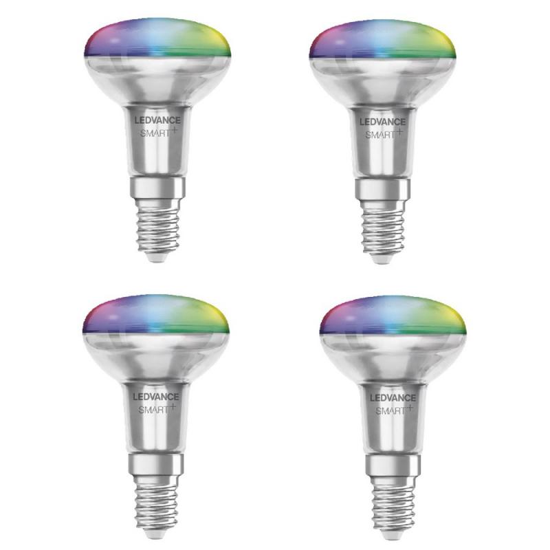 4er Set LEDVANCE SMART+ E14 Reflektor WiFi dimmbar 3W RGBW Farbwechsel, EEK: G (Spektrum: A bis G)