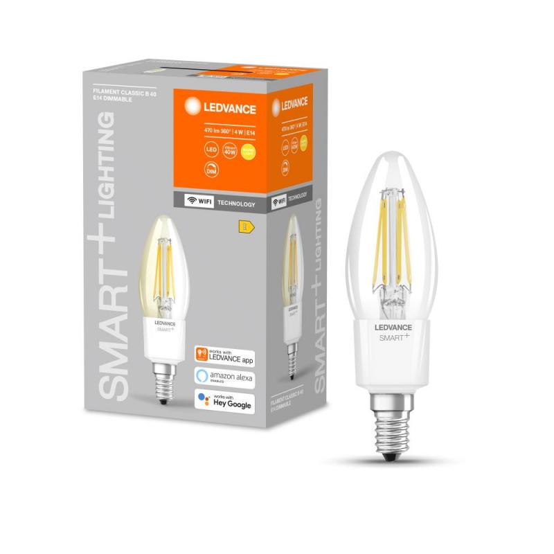 LEDVANCE Smarte E14 WiFi LED Kerze warmweiß Filament Glühlampe 4W wie 40W dimmbar, EEK: E (Spektrum: A bis G)