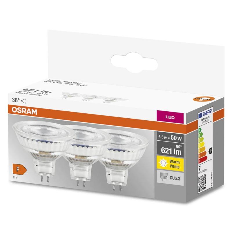 6er Pack Osram GU5.3 LED Niedervolt Reflektor Stecksockel Lampe MR16 36° 6,5W wie 50W warmweiß 2700K