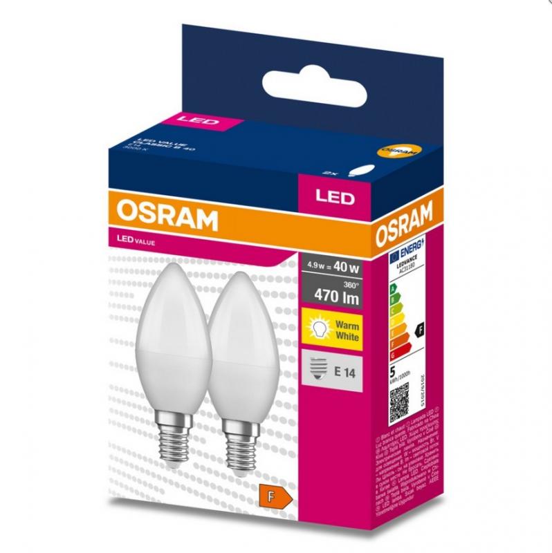2er Pack OSRAM E14 LED STAR RETROFIT Lampe Kerzenform matt 4W wie 40W warmweißes Licht