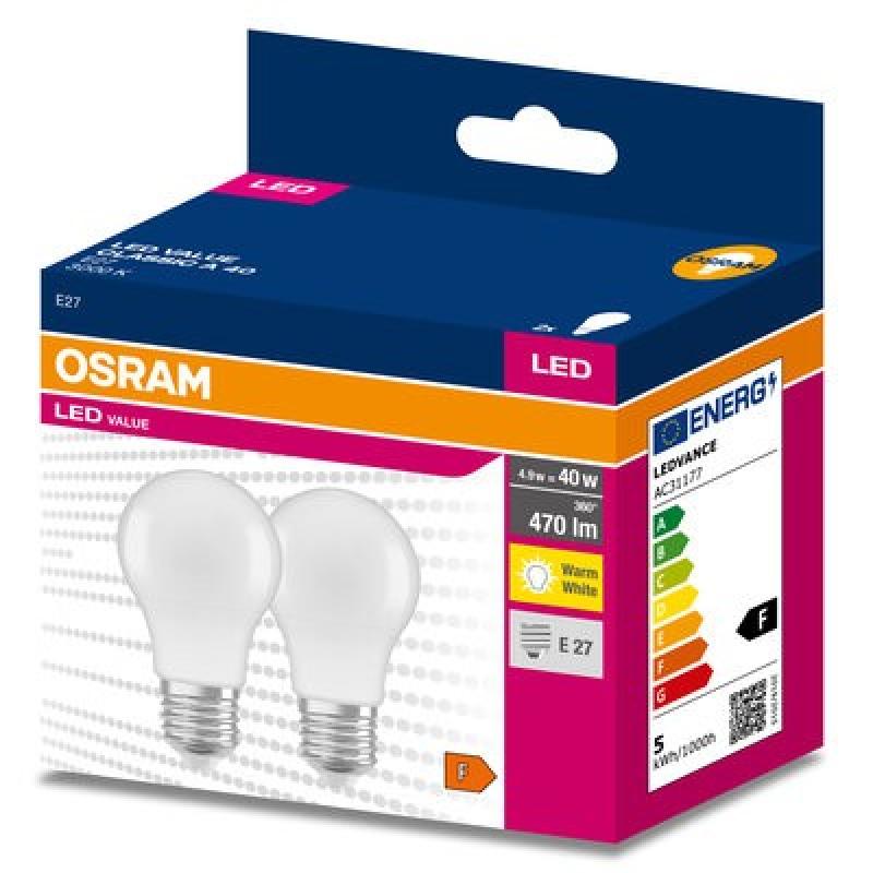 2er Pack OSRAM E27 LED Lampa Value Class matt 4,9W wie 40W warmweiß 3000K