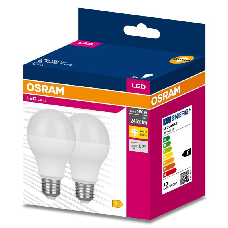 6er Pack OSRAM E27 LED Leuchtmittel Value Class leistungsstark matt 19W wie 150W warmweiß 3000K