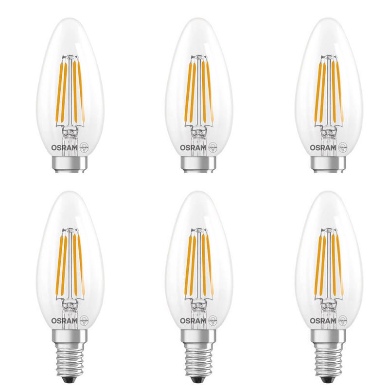 6er Set OSRAM E14 LED SUPERSTAR Classic  FILAMENT Lampe klar dimmbar Kerzenform 5,5W wie 60W warmweißes Licht