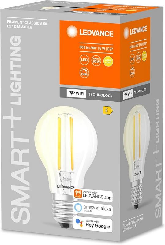 LEDVANCE E27 WiFi LED Lampe warmweißes dimmbares Licht 6W wie 60W 2700K Filament steuerbar mit Alexa und  Google Assistant
