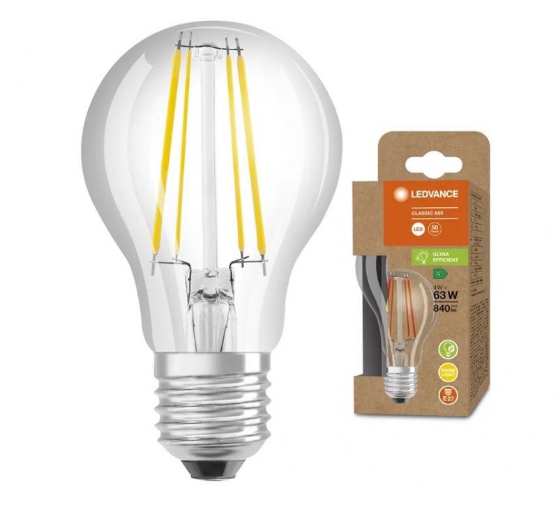 6er Vorteilspack Ledvance E27 Besonders effiziente LED Lampe Classic FILAMENT klar 4W wie 60W 3000K warmweißes Licht für die Wohnung