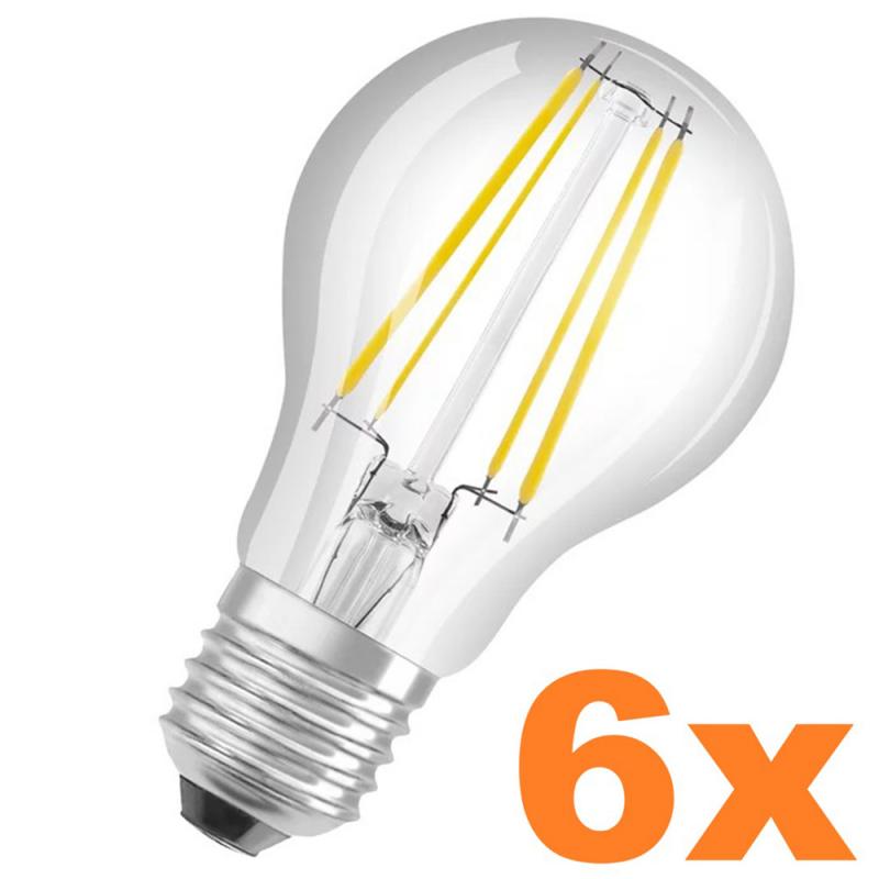6er Vorteilspack Ledvance E27 Besonders effiziente LED Lampe Classic FILAMENT klar 4W wie 60W 3000K warmweißes Licht für die Wohnung