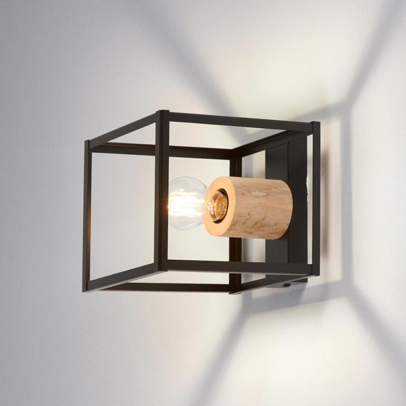 OSRAM Wandleuchte NAIROBI 1-flammig aus Stahl & Holz in Schwarz