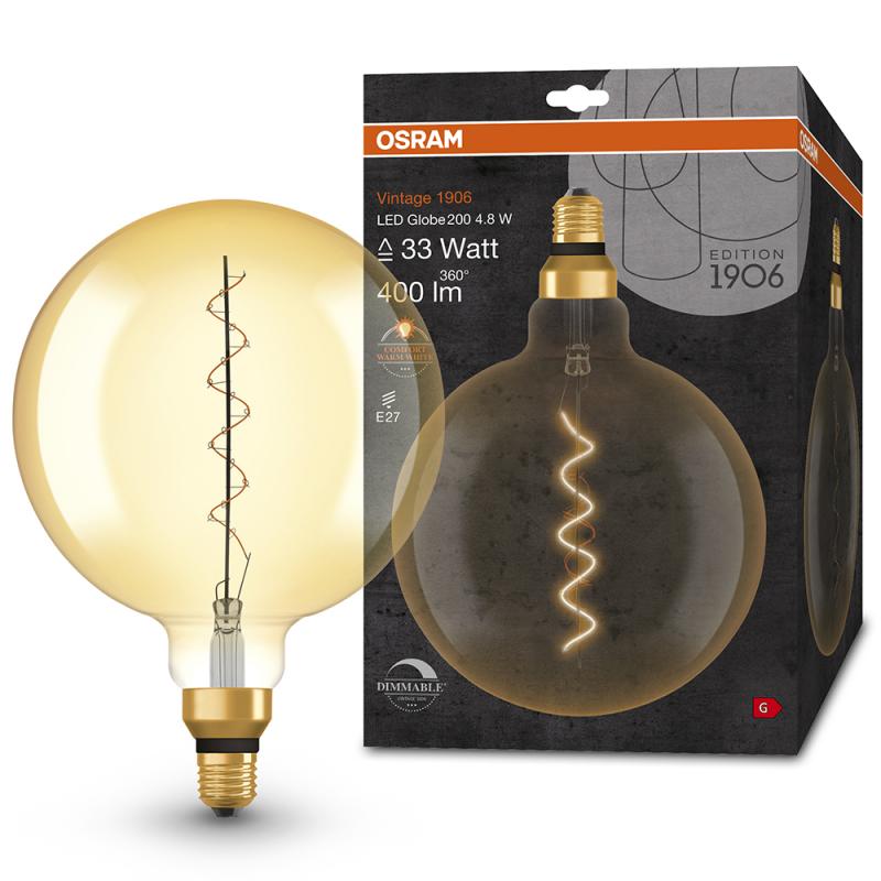 OSRAM LED VINTAGE E27 Glühlampe Globe 200 Gold dimmbar 4,8W wie 33W extra warmweißes gemütliches Licht