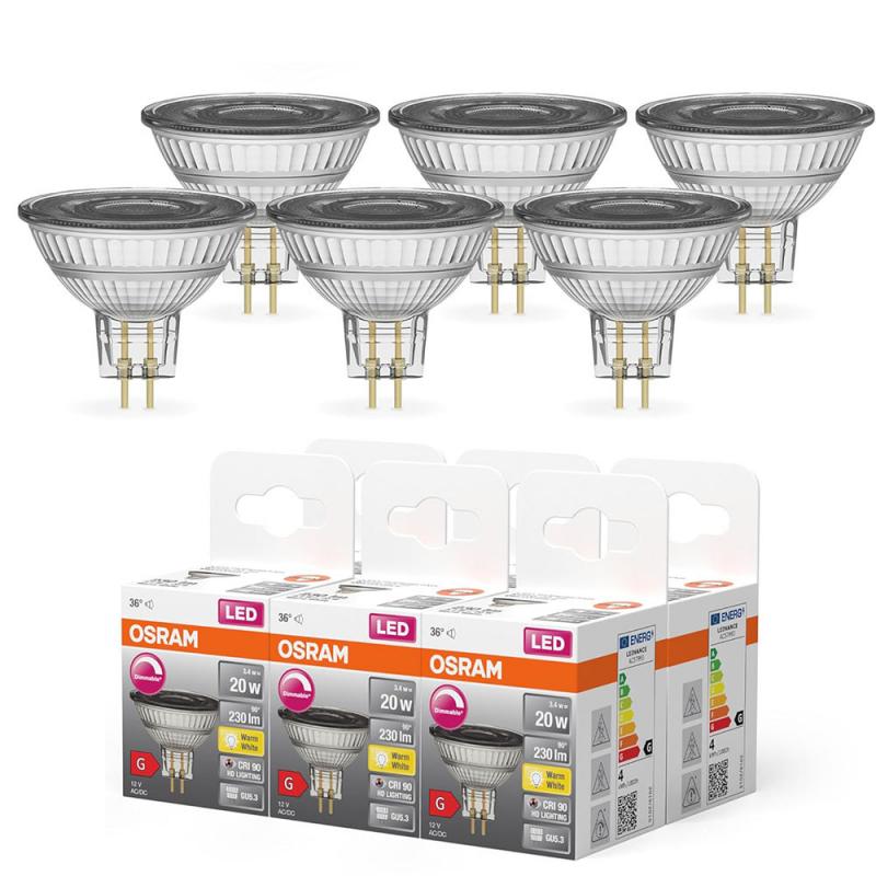 6er Sparpack OSRAM LED VALUE PAR 16 GU5.3 LED Strahler 3,4W=20W 36° 12V 2700K warmweißes Licht zur Akzentbeleuchtung hohe Farbwiedergabe
