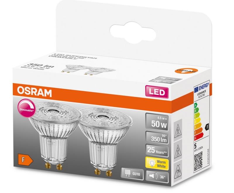 6er Vorteils Set OSRAM GU10 LED Superstar PAR16 Strahler 4,5W=50W 36°-Abstrahlwinkel 2700K warmweißes Licht GLAS