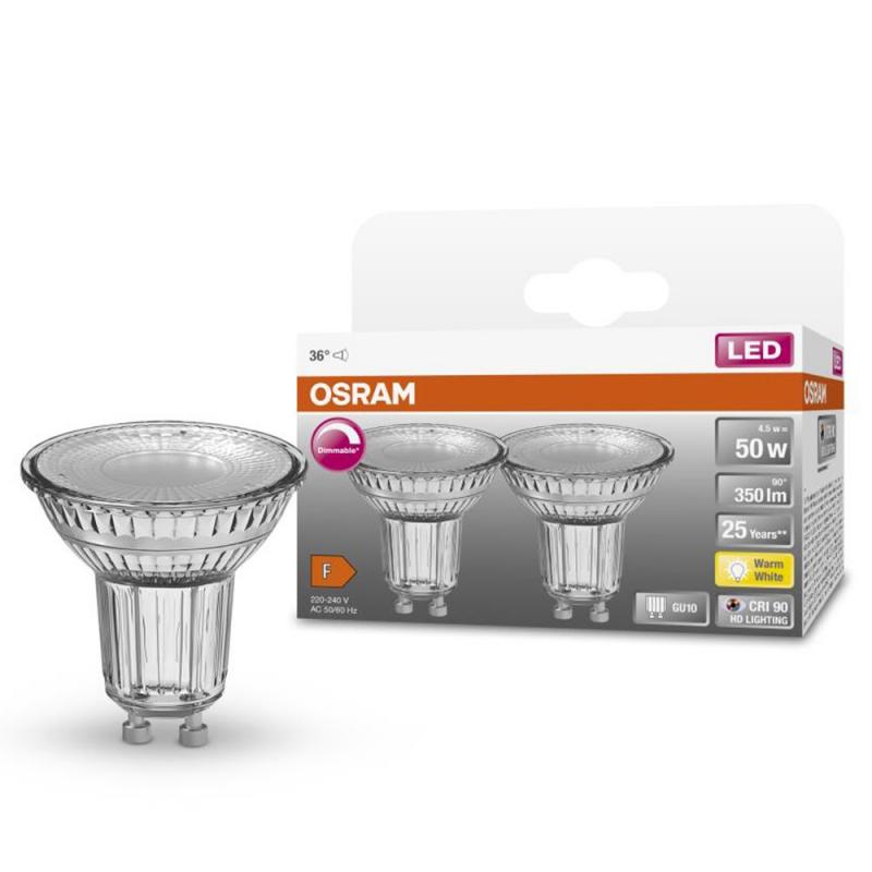 6er Vorteils Set OSRAM GU10 LED Superstar PAR16 Strahler 4,5W=50W 36°-Abstrahlwinkel 2700K warmweißes Licht GLAS