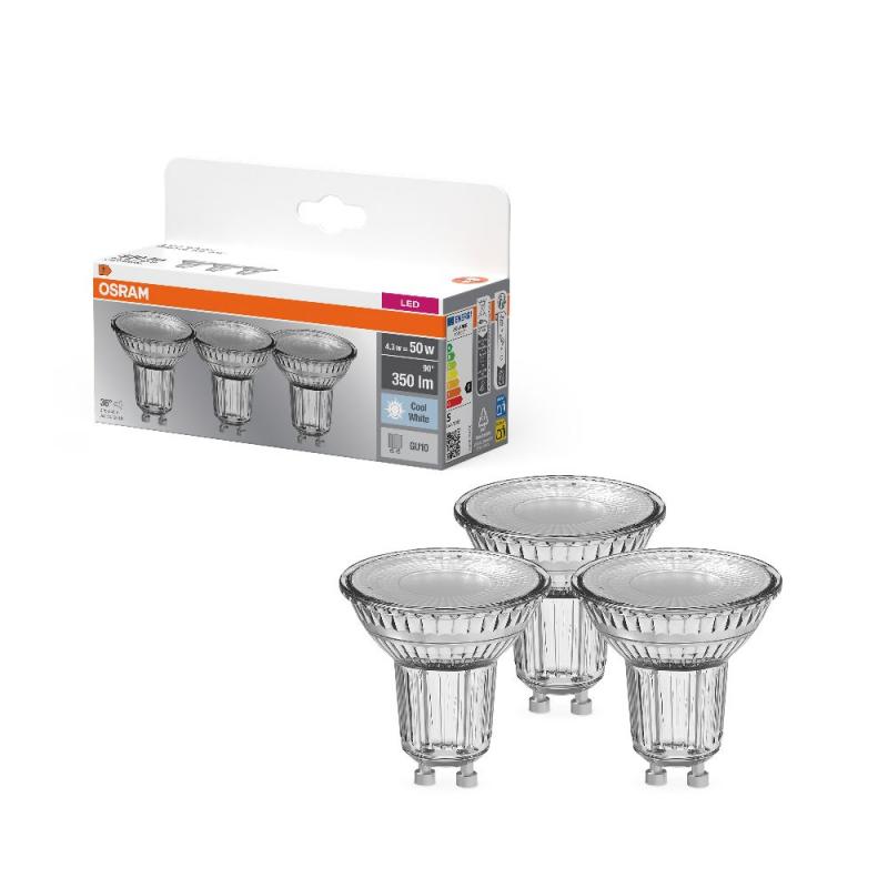 3er-PACK OSRAM LED BASE PAR16 GU10 Strahler 4.3W=50W 36° neutralweiss GLAS, EEK: F (Spektrum: A bis G)