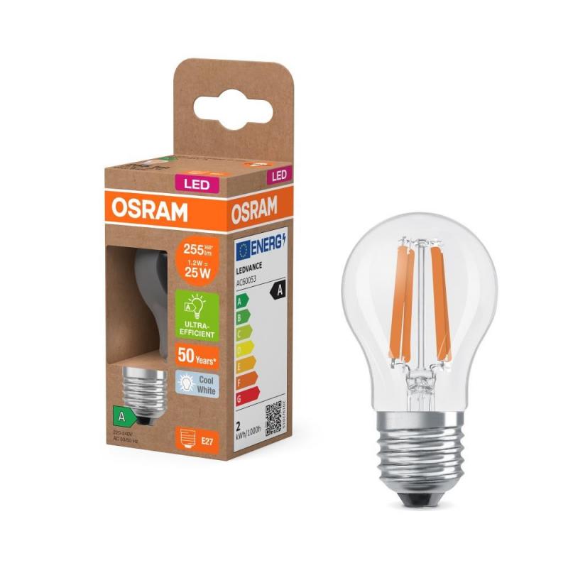 6er Sparpack OSRAM E27 LED Lampe Classic klar 1,2W wie 25W neutralweißes Licht 4000K - Energy efficiency class A
