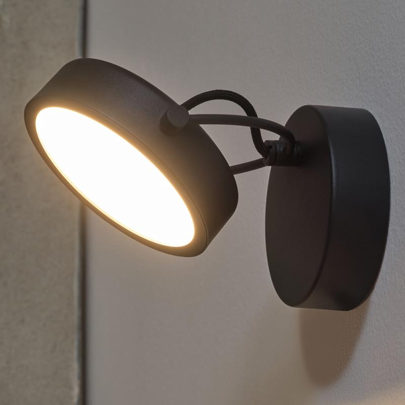 Osram Wandleuchte Decor Puck aus Stahl in Schwarz mit warmweißem Licht - 1,5 m Kabel mit Schalter/  EU-Stecker