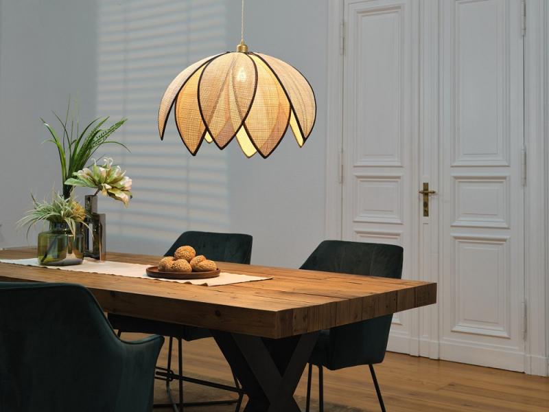 OSRAM Imposante Pendelleuchte Decor Rattan Lotus aus Rattan|Stahl mit E27 Fassung beige - Ø 67 cm