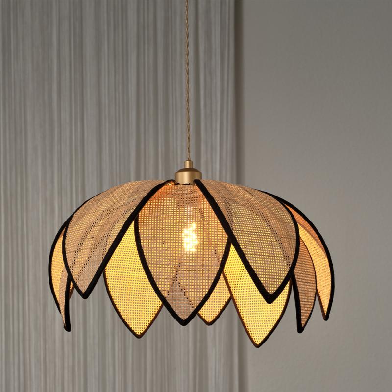 OSRAM Imposante Pendelleuchte Decor Rattan Lotus aus Rattan|Stahl mit E27 Fassung beige - Ø 48 cm