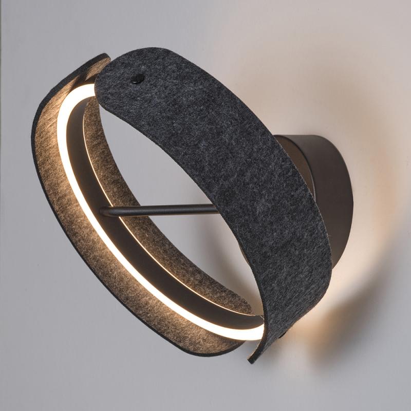 Osram Wandleuchte Decor Curve Felt in Dunkelgrau mit warmweißem Licht - Auffällige Leuchte aus Filz mit neigbarem Schirm