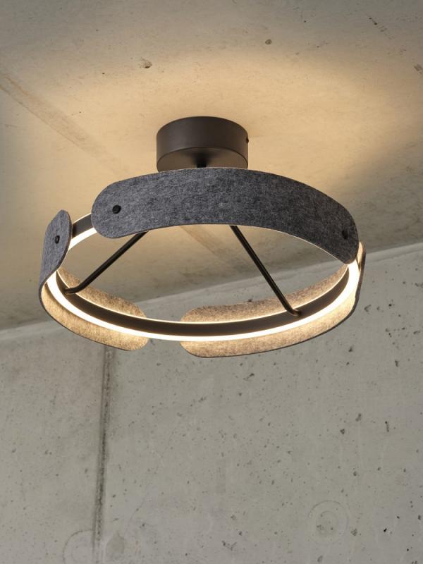 Osram Deckenleuchte Decor Curve Felt in Dunkelgrau mit warmweißem Licht Ø 43 cm - Auffällige Leuchte aus Filz