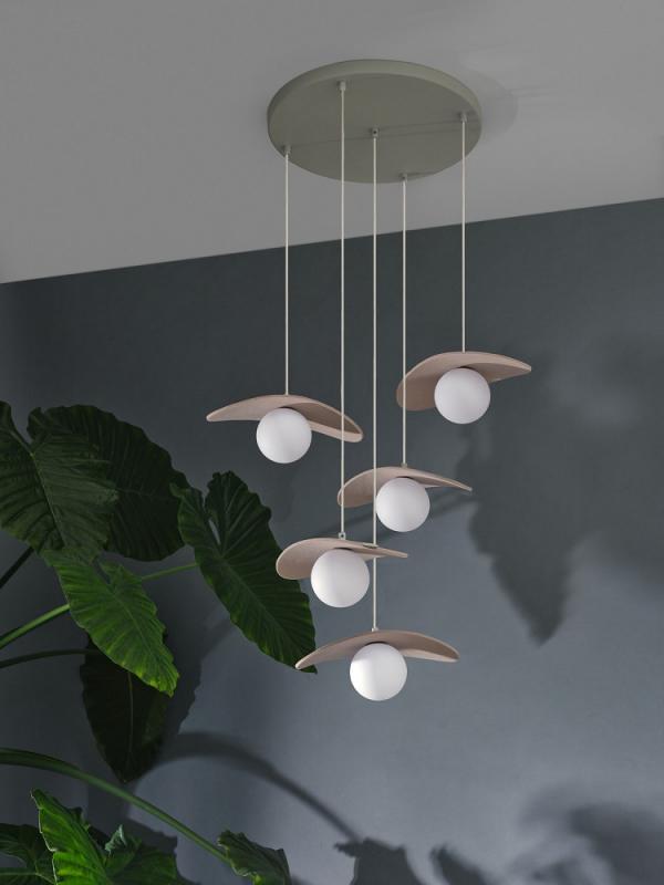 Osram 5-flammige Pendelleuchte Decor Pearl in Beige mit G9 Fassungen - Auffällige Leuchte aus Filz / Stahl / Glaskugel